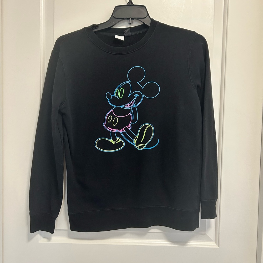 Disney Black Crewneck Sweater with Neon Mickey Mouse